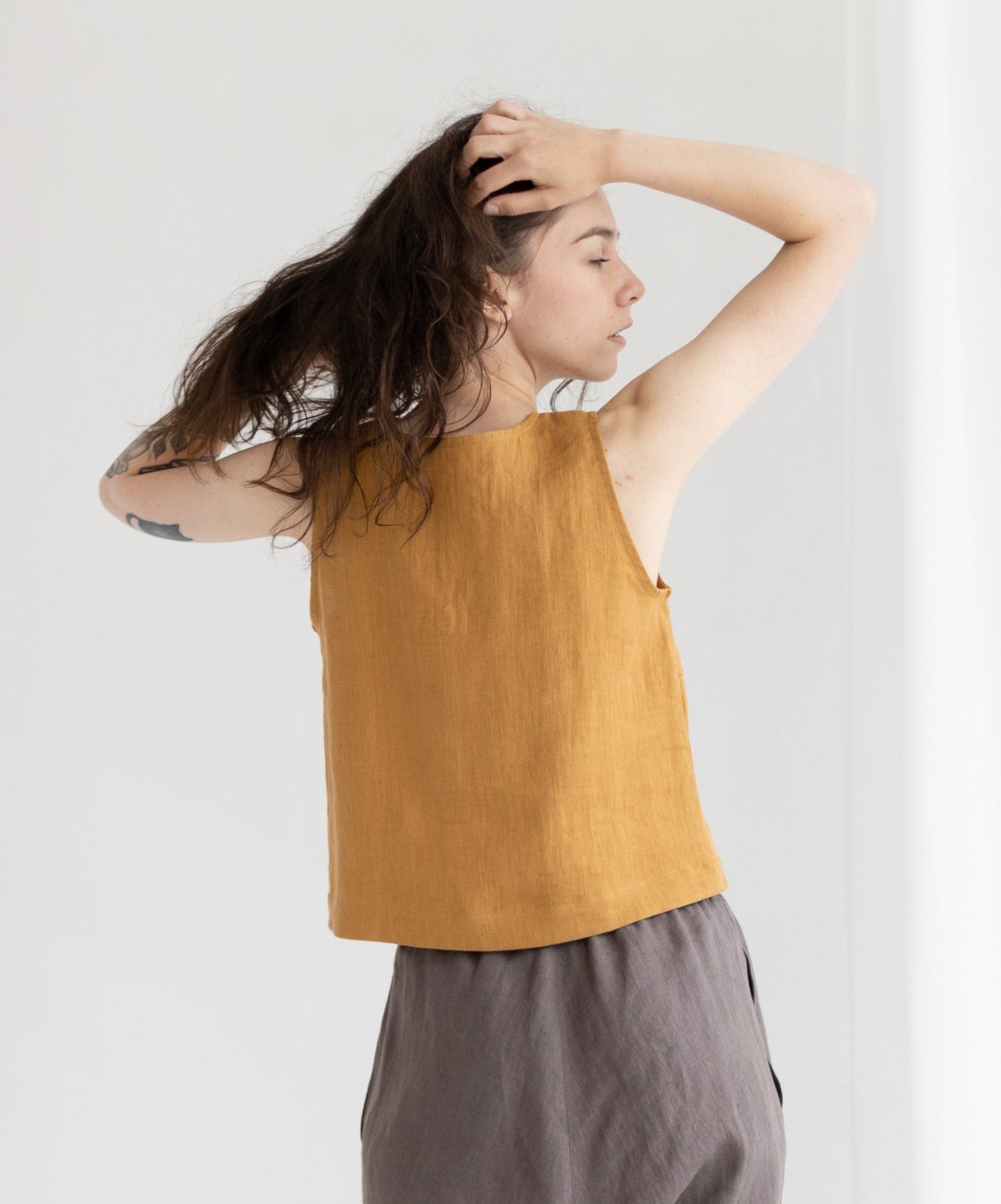 Linen V-neck Crop Top Sleeveless, READY TO SHIP