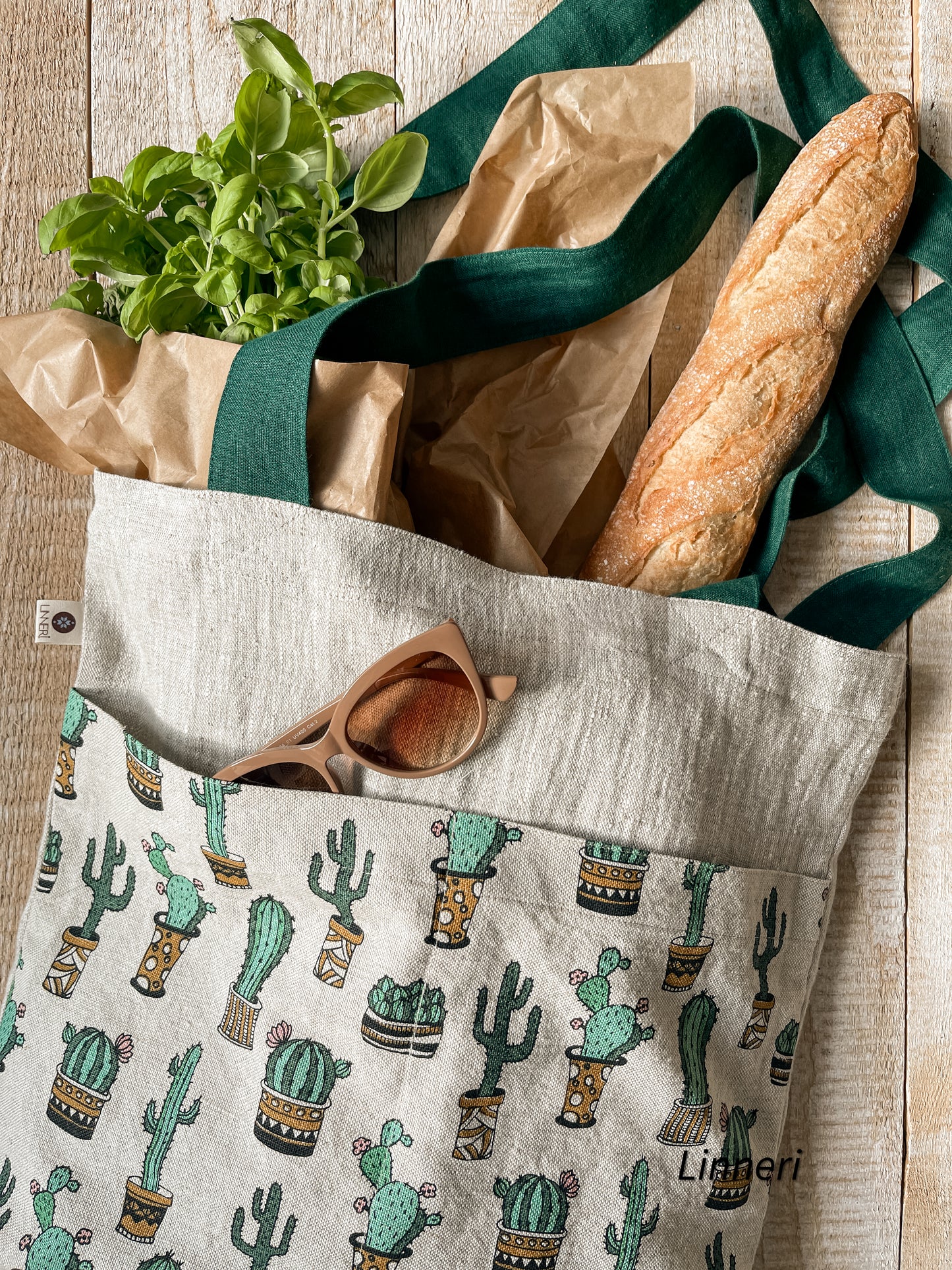Linen tote bag CACTUSES
