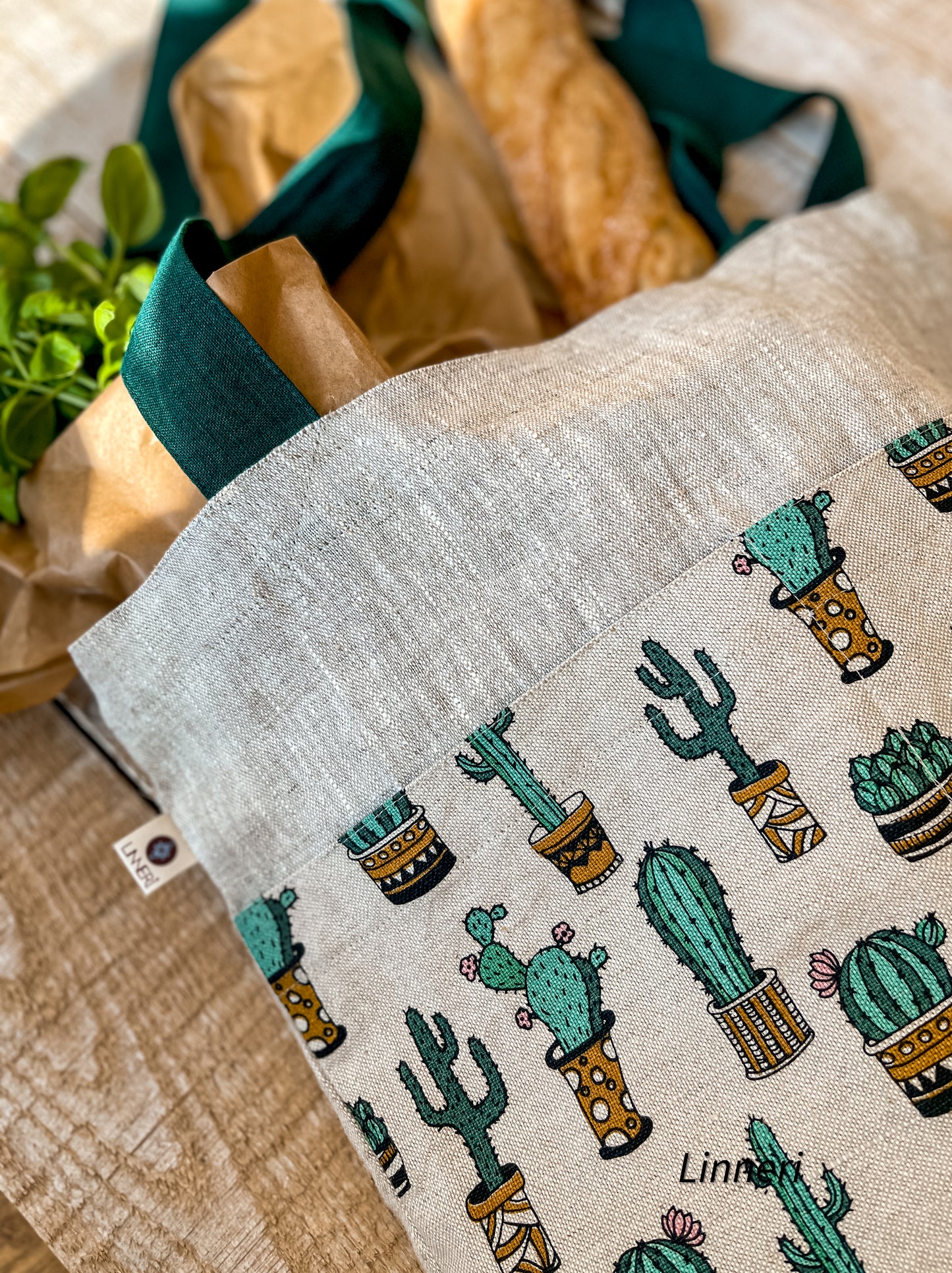 Linen tote bag CACTUSES