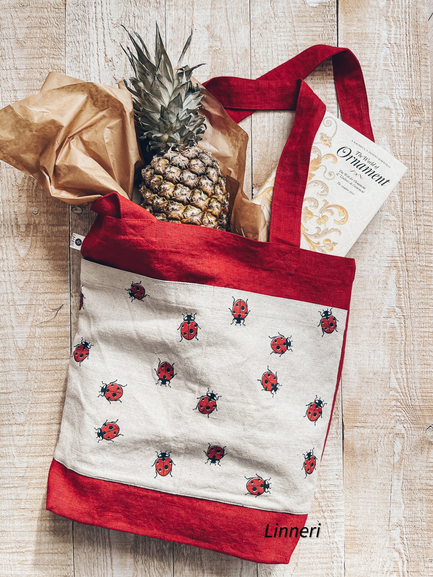 Linen tote bag LADYBIRDS