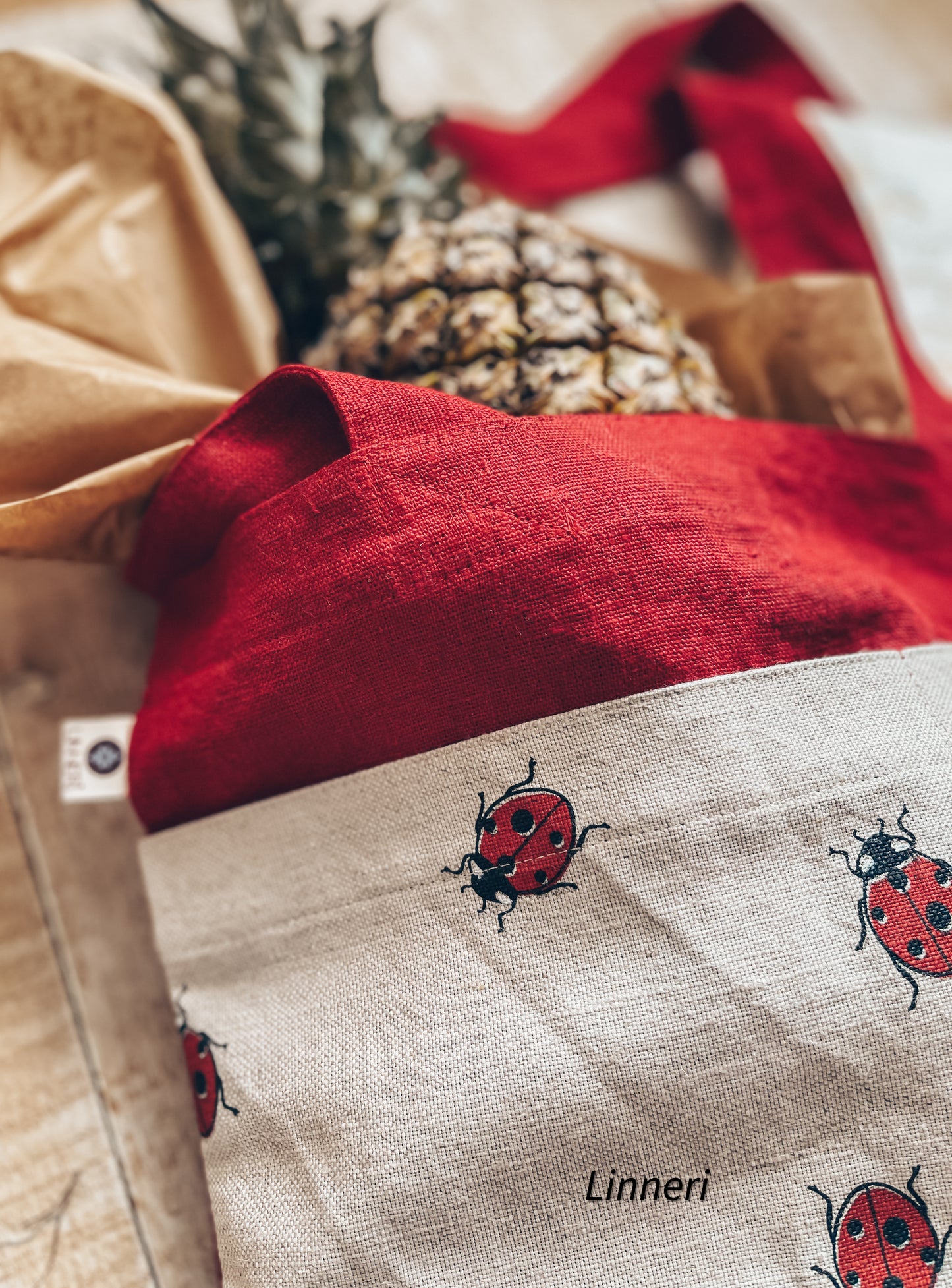 Linen tote bag LADYBIRDS