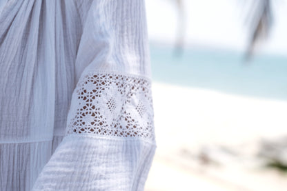 Cotton gauze mini dress BOHO, White