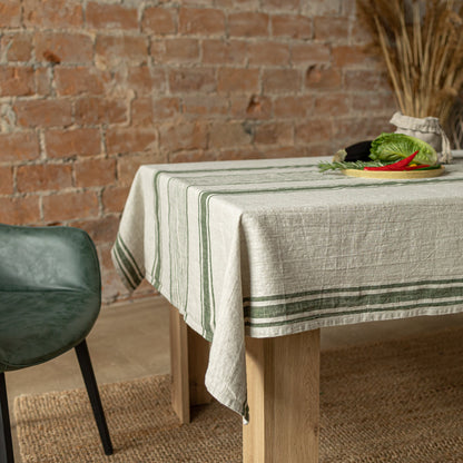 Linen tablecloth, Rustic Green Stripes