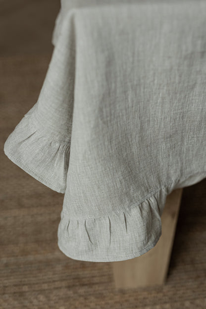 Linen tablecloth GREEN RUFFLES