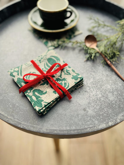 Cup coasters, Burlap ornaments, Set of 6