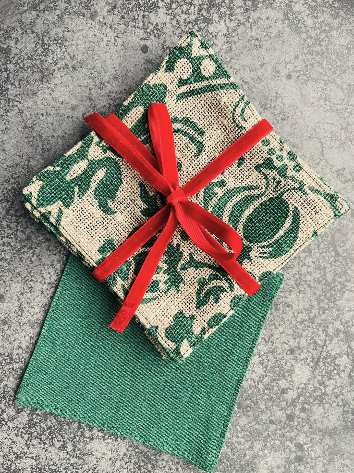 Cup coasters, Burlap ornaments, Set of 6