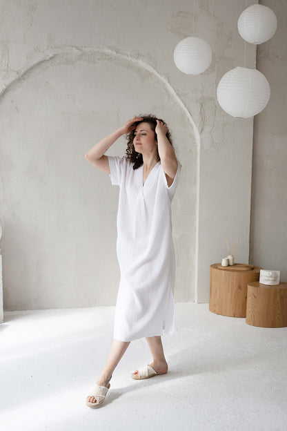 Organic cotton Kimono dress, White