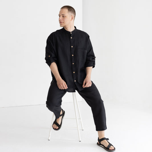 Oversized Linen Shirt & Pants set, Black