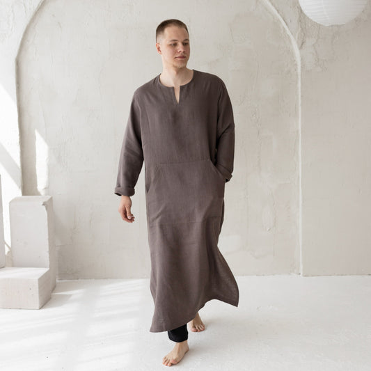 Men kaftan, men kurta, brown linen kaftan