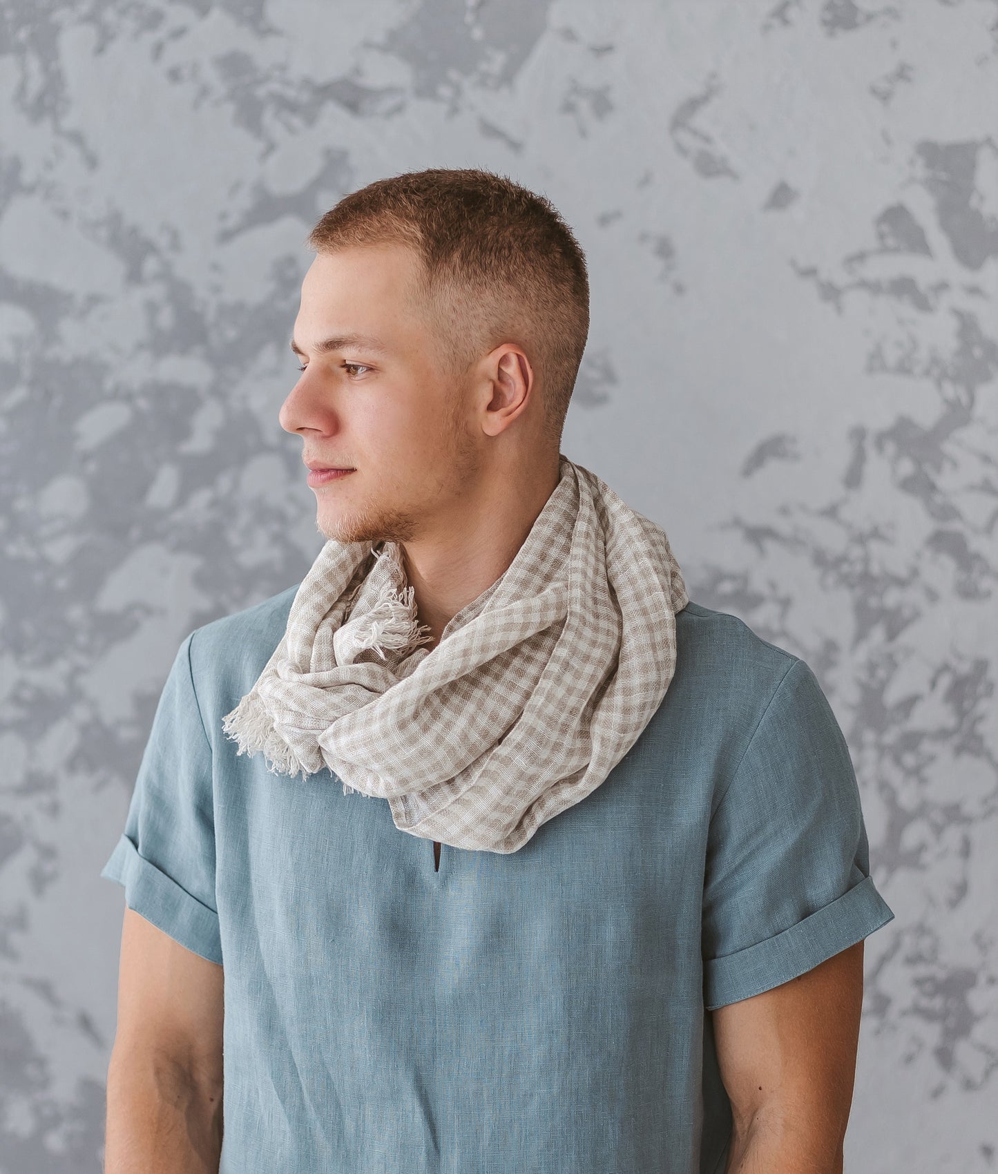 Lightweight linen scarf  NATURAL GINGHAM