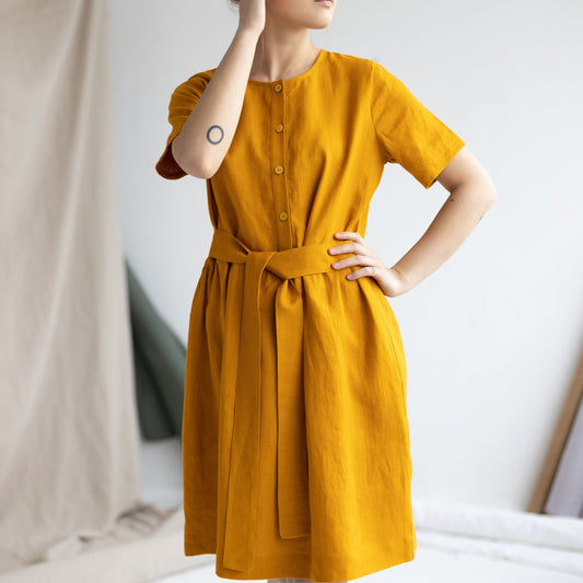 Button Front Linen Dress