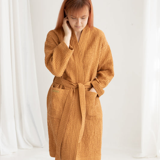 Women bathrobe, waffle fabric nightgown