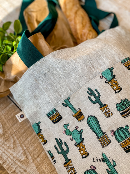 Linen tote bag CACTUSES